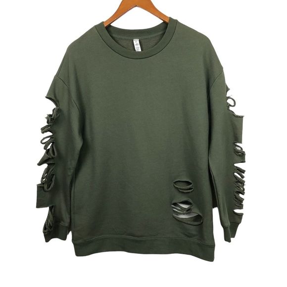 SOLD Alo Yoga | Fade Distressed Long Sleeve Pullover in Jungle French Terry - Picture 2 of 9